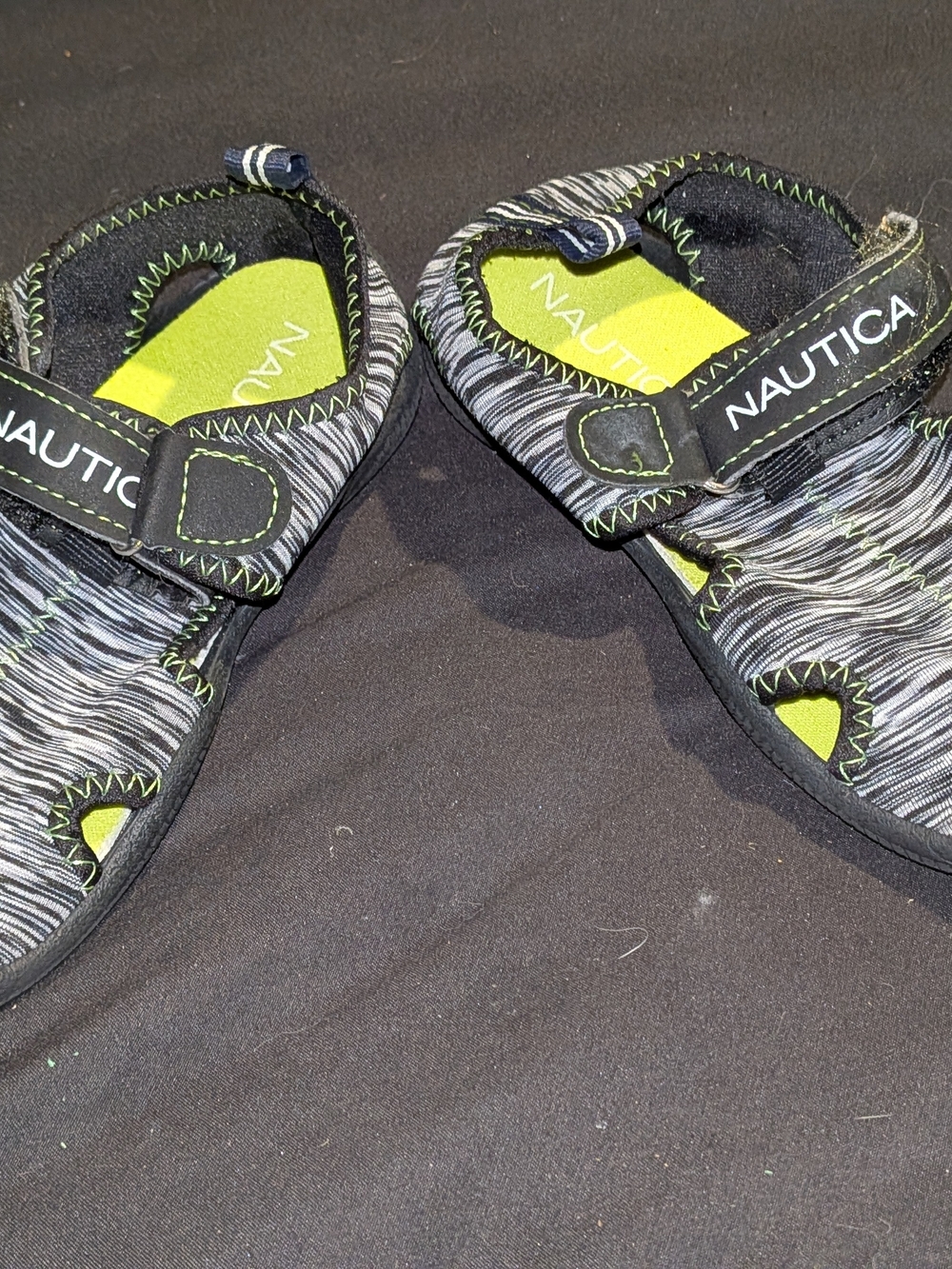 Nautica Kids Black and Lime Green Water Sandals with Hook-and-Loop Strap
